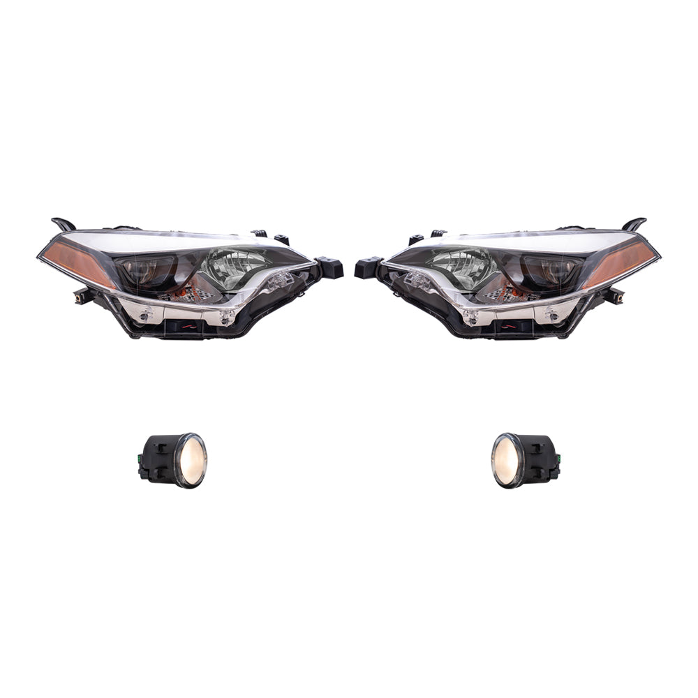 Brock Replacement Driver and Passenger Side Combination Headlight Assemblies and Fog Lights with Clear Lens, Bulb, Bezels, Wiring and Switch 4 Piece Set Compatible with 2014-2016 Corolla
