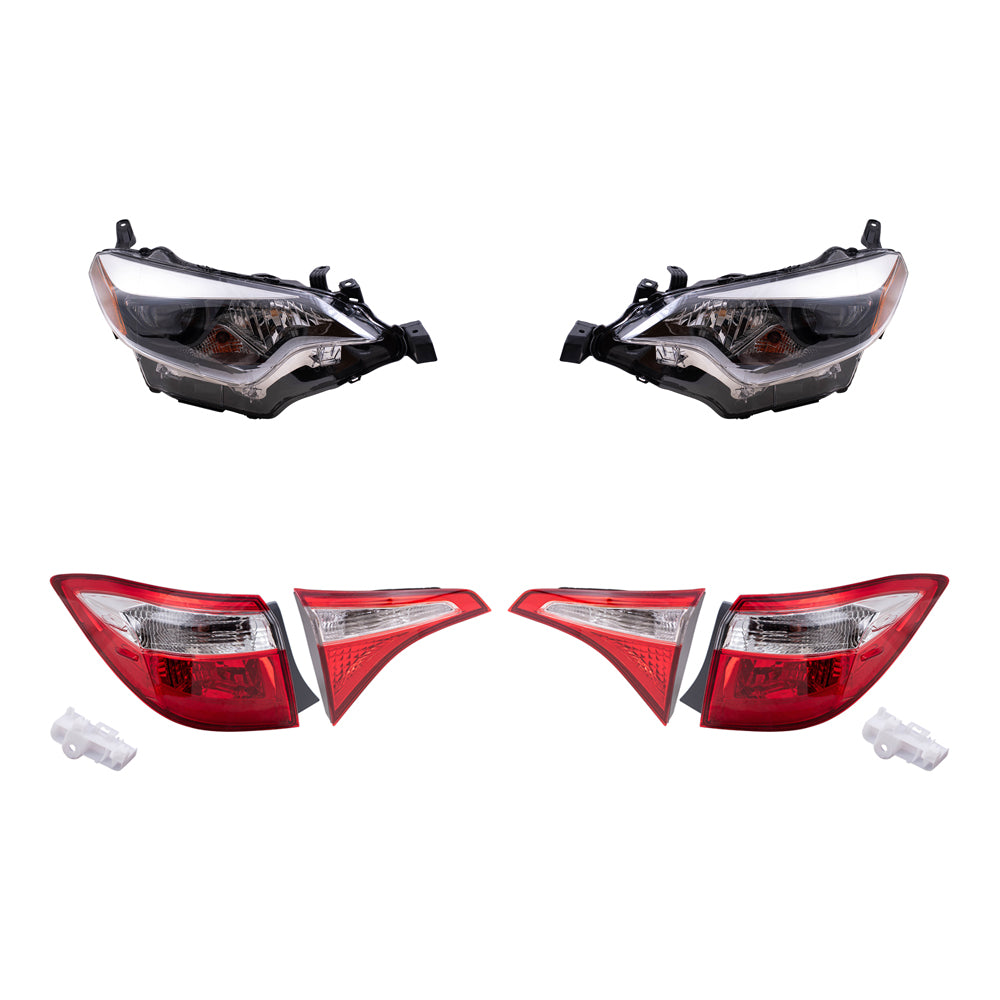 Brock Replacement Driver and Passenger Side Combination Headlight Assemblies and Tail Light Assemblies Quarter Mounted & Lid Mounted 6 Piece Set Compatible with 2014-2016 Corolla