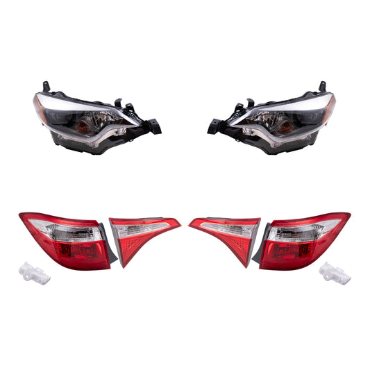 Brock Replacement Driver and Passenger Side Combination Headlight Assemblies and Tail Light Assemblies Quarter Mounted & Lid Mounted 6 Piece Set Compatible with 2014-2016 Corolla