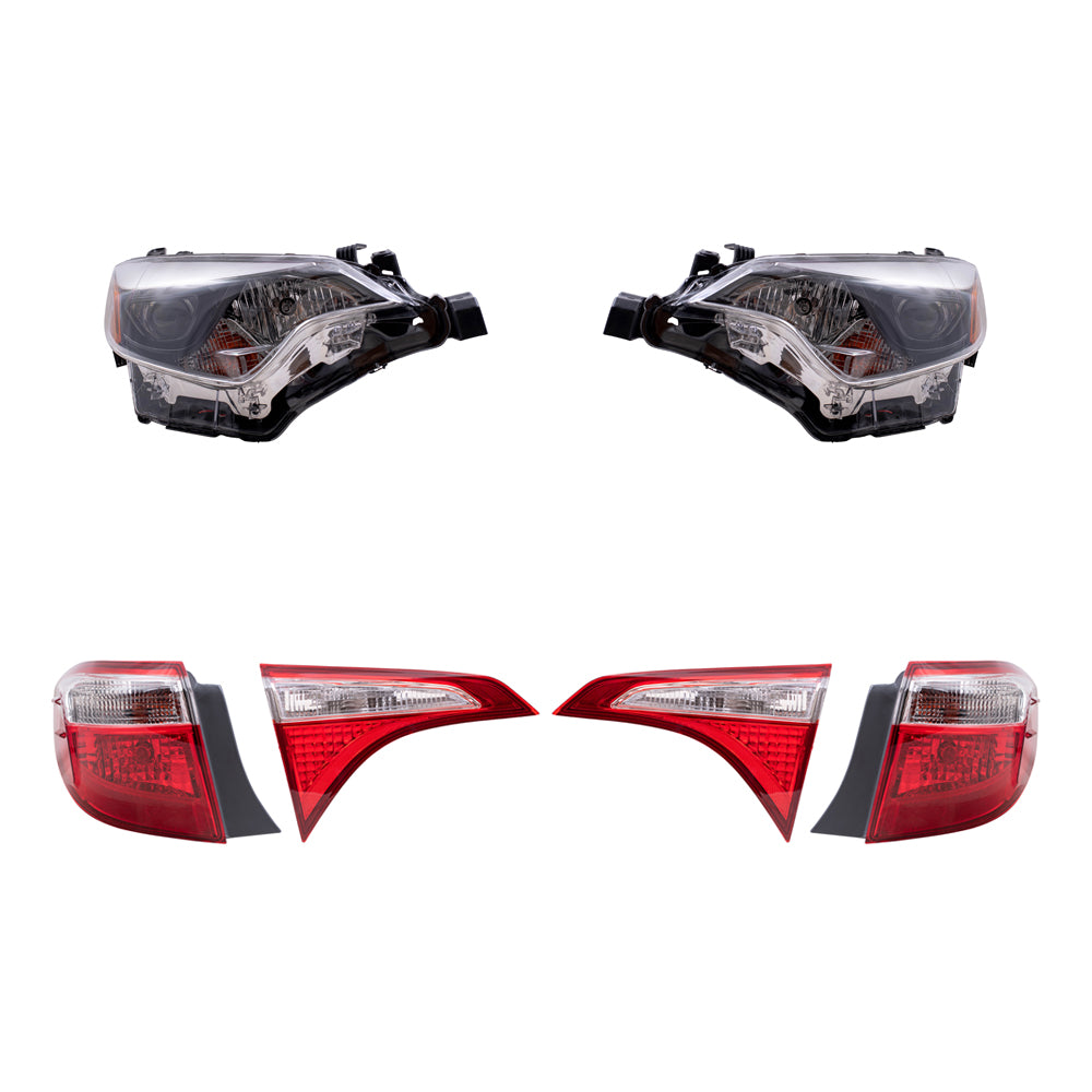 Brock Replacement Driver and Passenger Side Combination Headlight Assemblies and Tail Light Assemblies Quarter Mounted & Lid Mounted 6 Piece Set Compatible with 2014-2016 Corolla