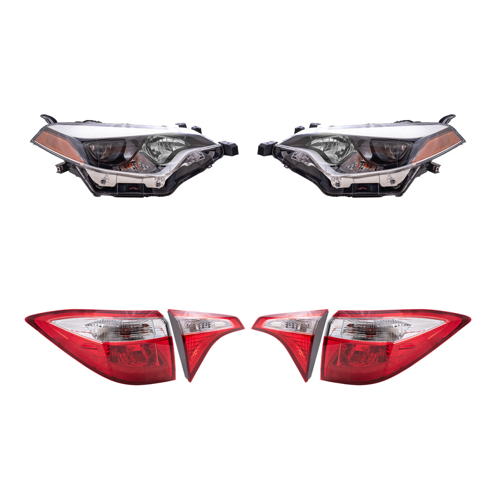 Brock Replacement Driver and Passenger Side Combination Headlight Assemblies and Tail Light Assemblies Quarter Mounted & Lid Mounted 6 Piece Set Compatible with 2014-2016 Corolla
