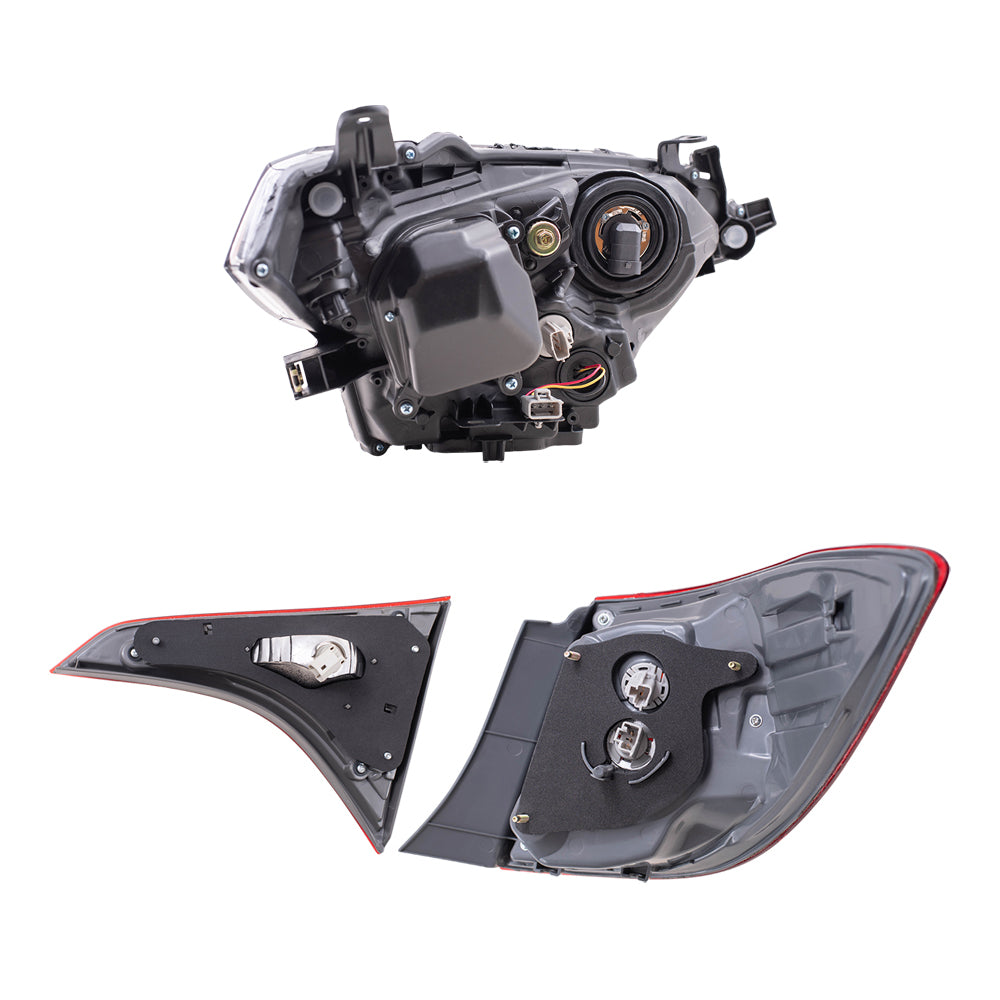 Brock Replacement Driver and Passenger Side Combination Headlight Assemblies and Tail Light Assemblies Quarter Mounted & Lid Mounted 6 Piece Set Compatible with 2014-2016 Corolla