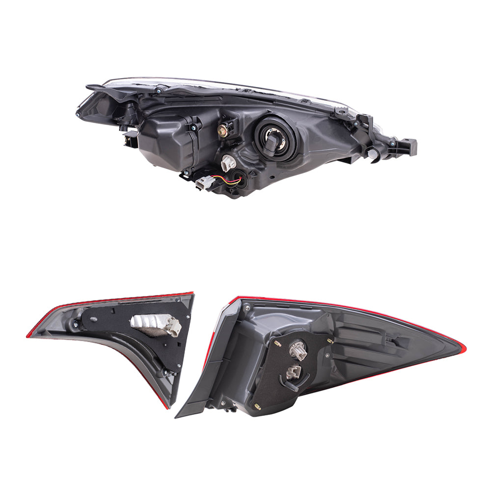 Brock Replacement Driver and Passenger Side Combination Headlight Assemblies and Tail Light Assemblies Quarter Mounted & Lid Mounted 6 Piece Set Compatible with 2014-2016 Corolla