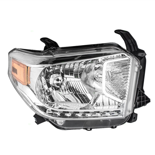 Brock Replacement Passengers Halogen Combination Headlight Headlamp w/ Chrome Bezel Compatible with 14-17 Tundra 81110-0C081