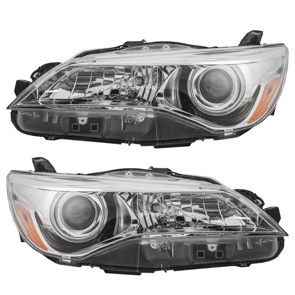 Brock Replacement Driver and Passenger Halogen Headlights Headlamps Chrome Housing Compatible with Camry & Hybrid 81150-06D90 81110-06D90