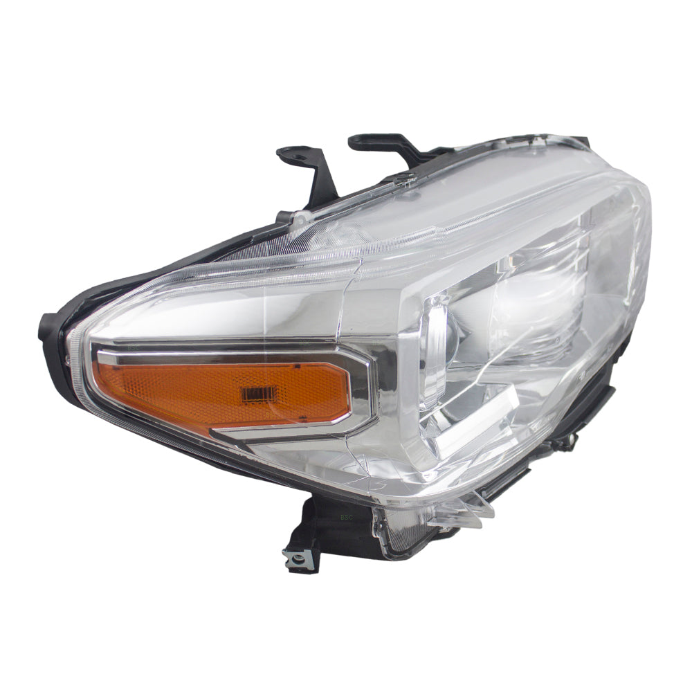 Brock Aftermarket Replacement Passenger Right Halogen Combination Headlight Assembly Without LED Daytime Running Light Compatible With 2016-2018 Toyota Tacoma Without Fog Lights