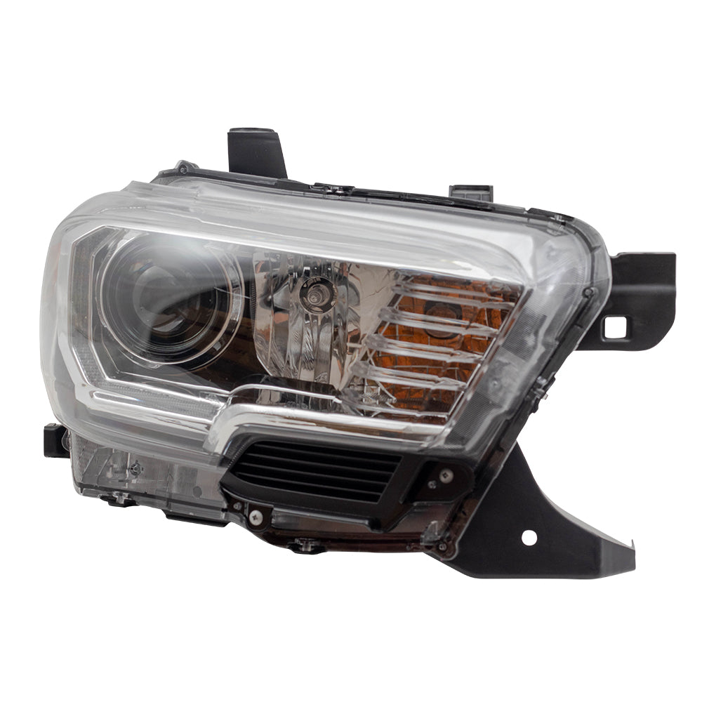 Brock Aftermarket Replacement Passenger Right Halogen Combination Headlight Assembly With LED Daytime Running Light Compatible With 2016-2023 Toyota Tacoma With Halogen Fog Lights