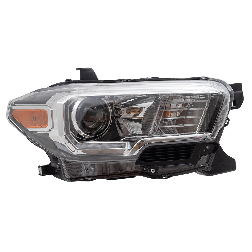 Brock Aftermarket Replacement Passenger Right Halogen Combination Headlight Assembly With LED Daytime Running Light Compatible With 2016-2023 Toyota Tacoma With Halogen Fog Lights