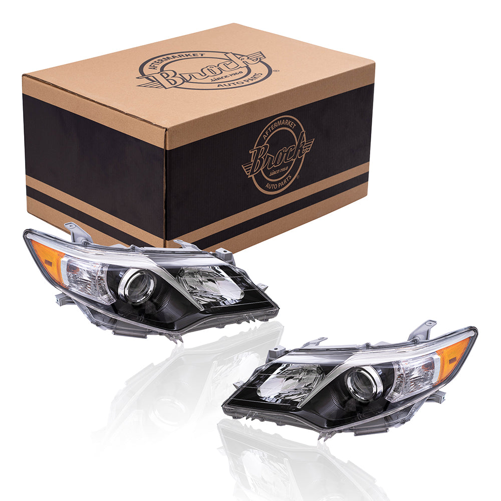 Brock Replacement Driver and Passenger Side Halogen Combination Headlight Assemblies with Black Bezel Compatible with 2012-2014 Camry SE/Camry SE Sport