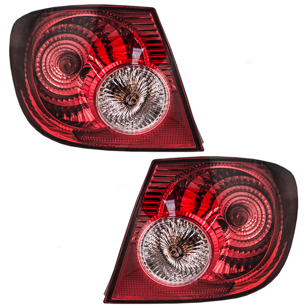 Brock Replacement Driver and Passenger Taillights Tail Lamps with Red & Lens Compatible with 03-08 Corolla 8156002290 8155002290