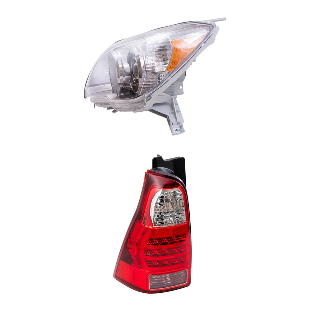 Brock Replacement Driver and Passenger Side Halogen Combination Headlight Units with Chrome Bezel and Tail Light Units 4 Piece Set Comaptible with 2006-2009 4Runner Sport
