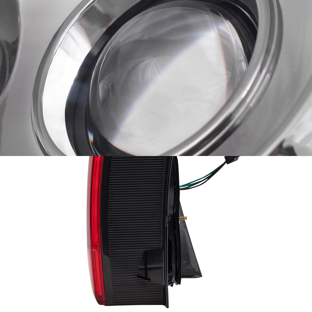 Brock Replacement Driver and Passenger Side Halogen Combination Headlight Units with Chrome Bezel and Tail Light Units 4 Piece Set Comaptible with 2006-2009 4Runner Sport