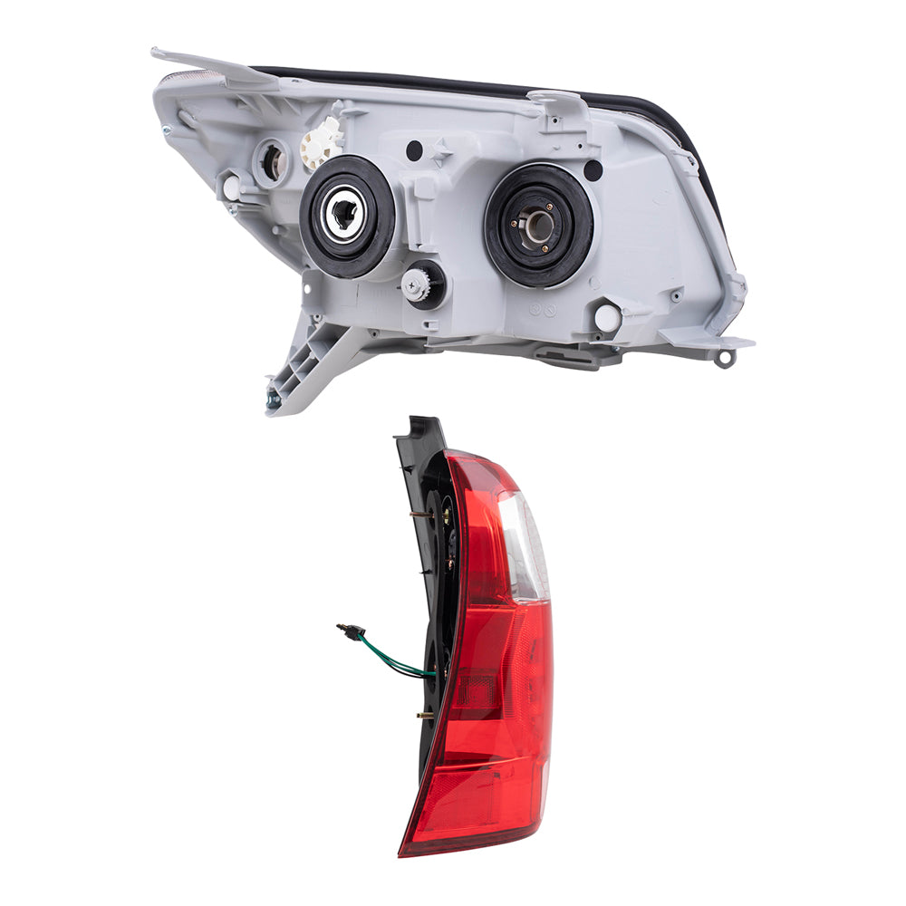 Brock Replacement Driver and Passenger Side Halogen Combination Headlight Units with Chrome Bezel and Tail Light Units 4 Piece Set Comaptible with 2006-2009 4Runner Sport