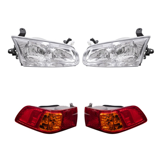 Brock Replacement Driver and Passenger Side Halogen Headlight Assemblies and Tail Light Assemblies 4 Piece Set Compatible with 2000-2001 Toyota Camry