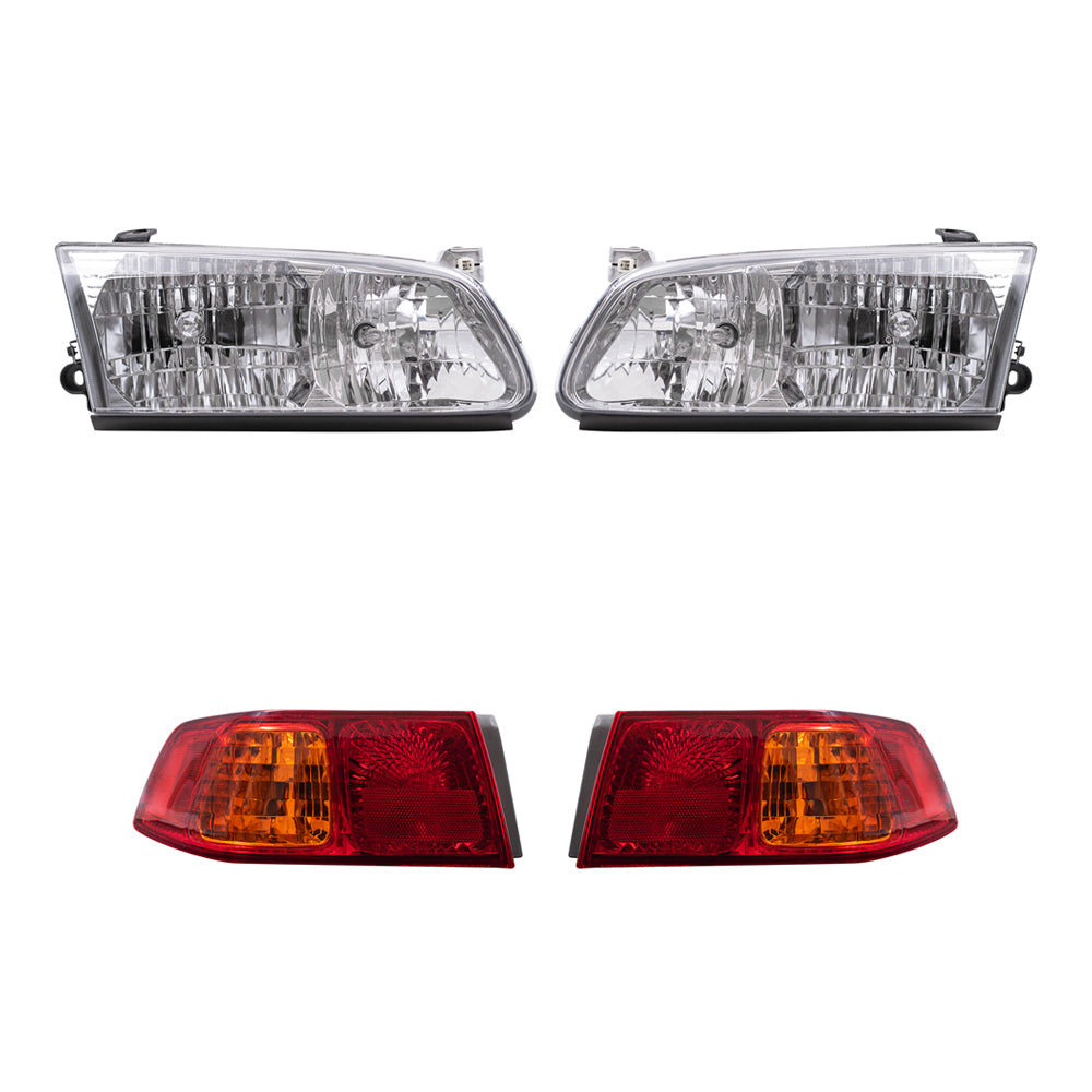 Brock Replacement Driver and Passenger Side Halogen Headlight Assemblies and Tail Light Assemblies 4 Piece Set Compatible with 2000-2001 Toyota Camry