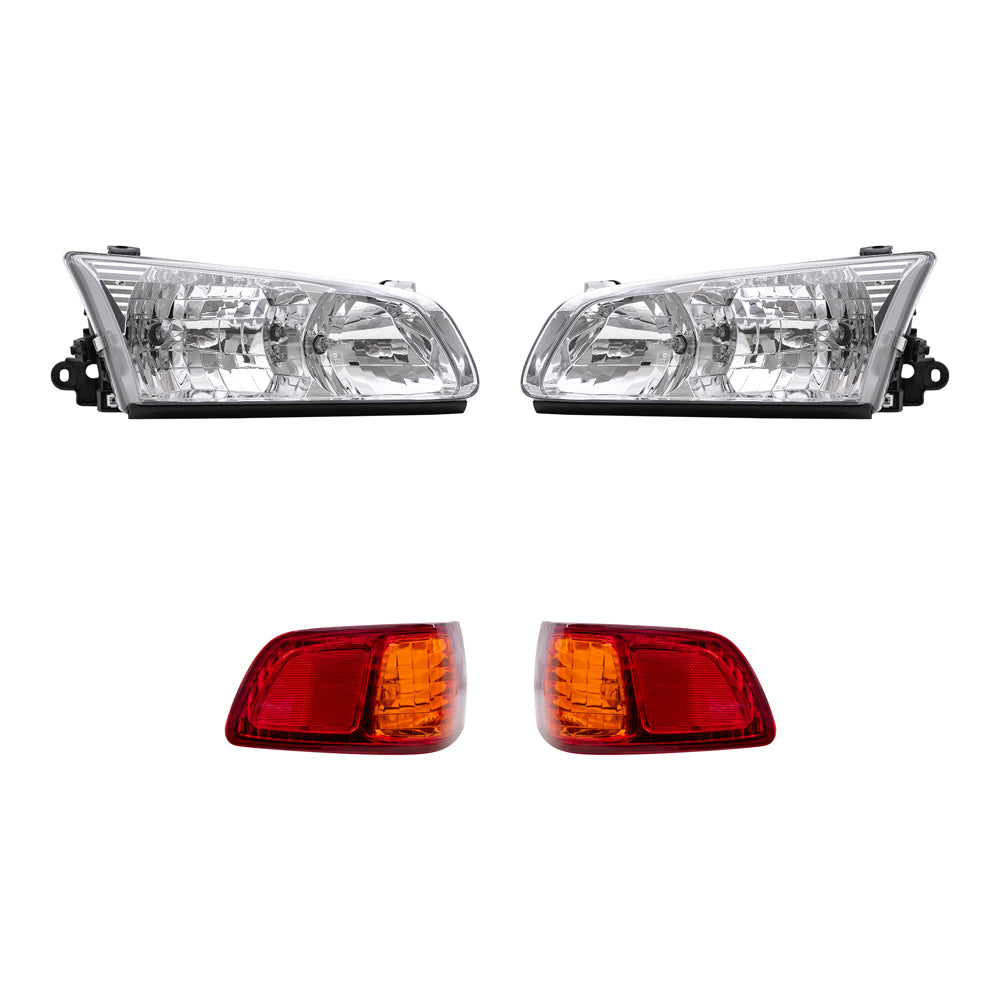 Brock Replacement Driver and Passenger Side Halogen Headlight Assemblies and Tail Light Assemblies 4 Piece Set Compatible with 2000-2001 Toyota Camry
