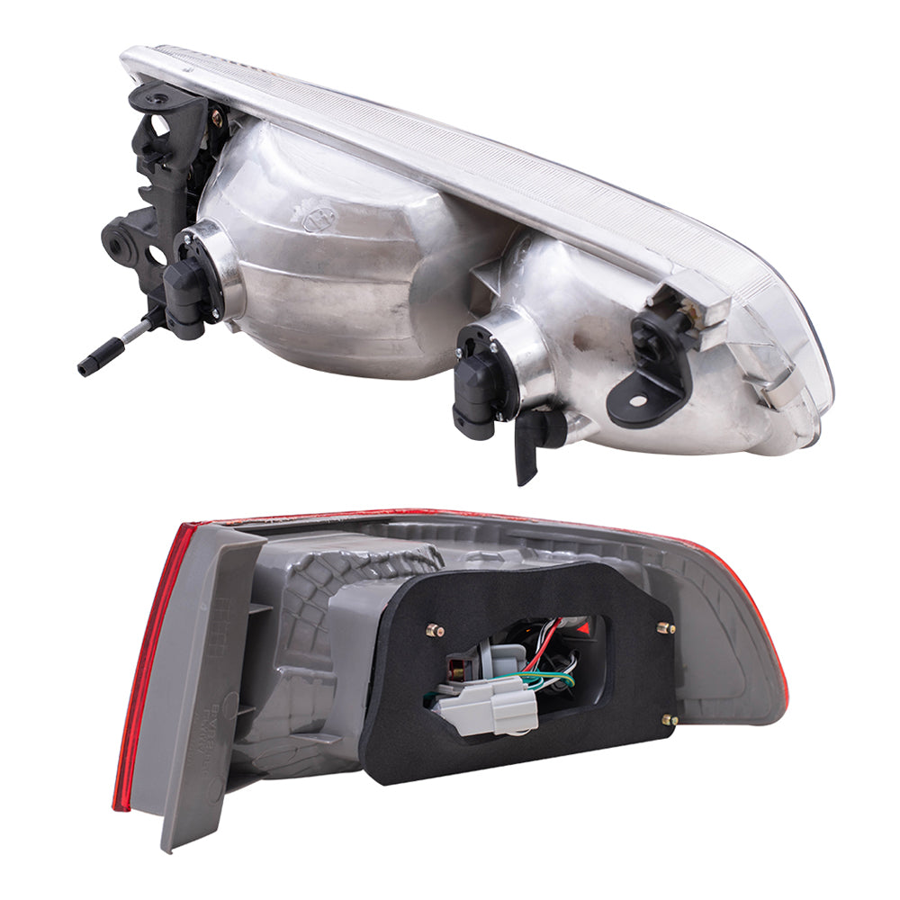 Brock Replacement Driver and Passenger Side Halogen Headlight Assemblies and Tail Light Assemblies 4 Piece Set Compatible with 2000-2001 Toyota Camry