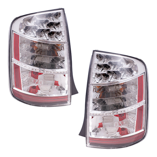 Brock Replacement Driver and Passenger Taillights Tail Lamps with Chrome Trim Compatible with 06-09 Prius 8156147100 8155147100
