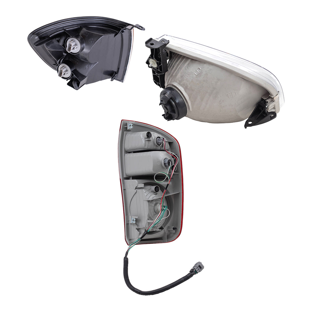 Brock Replacement Driver and Passenger Side Halogen Headlight Assemblies, Signal Light Assemblies, and Tail Light Assemblies 6 Piece Set Compatible with 2004 Tundra Double Cab W/Standard Bed