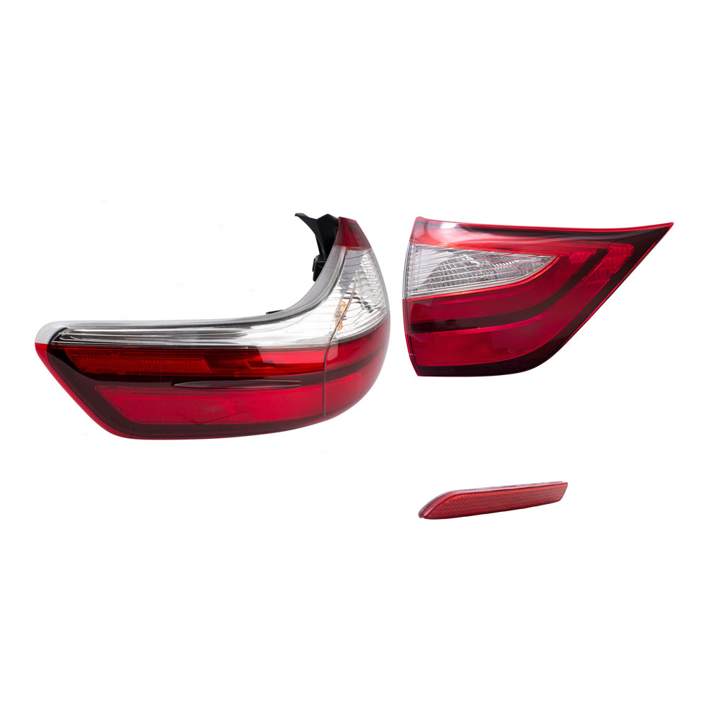 Brock Aftermarket Replacement Part Driver Side Tail Light Assemblies Quarter & Liftgate Mounted & Rear Bumper Reflector Compatible with 2015-2019 Toyota Sienna EXCEPT SE