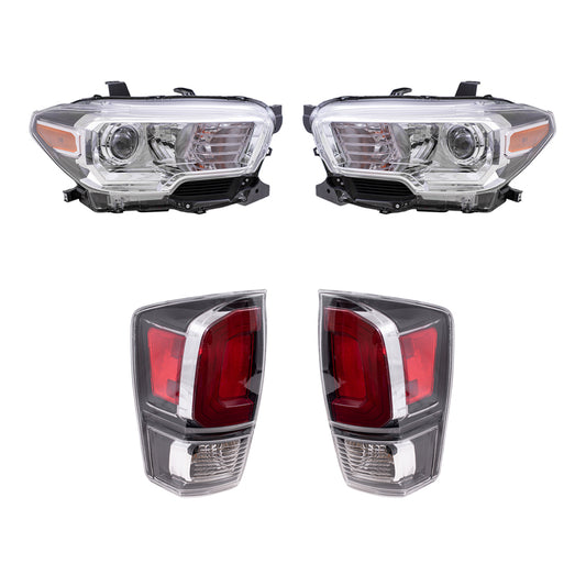 Brock Aftermarket Replacement Driver Left Passenger Right Halogen Combination Headlight and Tail Light 4 pc Set Compatible with 2020-2023 Toyota Tacoma Limited