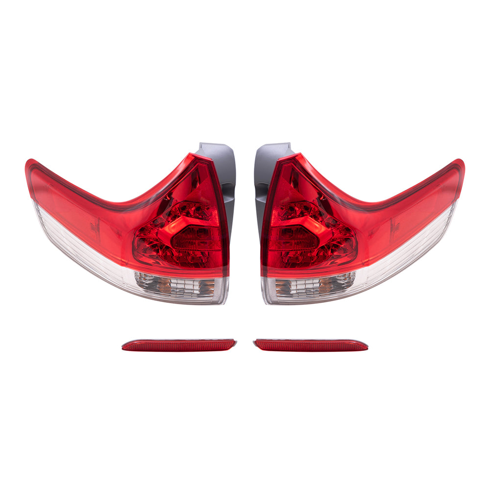 Brock Aftermarket Replacement Part Driver & Passenger Side Tail Light Assemblies Quarter Mounted & Rear Bumper Reflectors Compatible with 2011-2014 Toyota Sienna EXCEPT SE