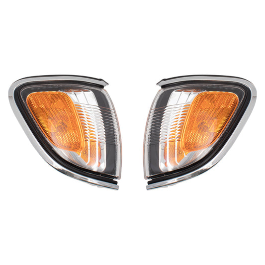 Brock Replacement Pair Set Park Signal Corner Marker Lamps Lights w/ Chrome Trim Compatible with 2001-2004 Tacoma Pickup Truck 8162004080 8161004080