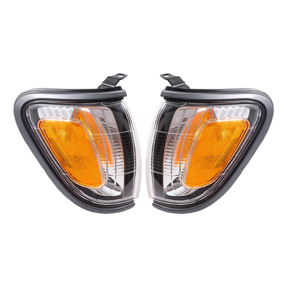 Brock Replacement Set Driver and Passenger Park Signal Corner Marker Lights with Grey Trim Compatible with 2001-2004 Tacoma Pickup Truck 8162004070 8161004070