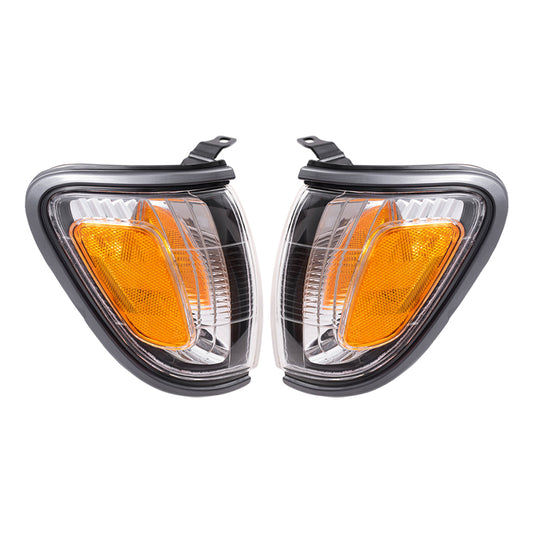 Brock Replacement Set Driver and Passenger Park Signal Corner Marker Lights with Grey Trim Compatible with 2001-2004 Tacoma Pickup Truck 8162004070 8161004070