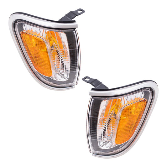 Brock Replacement Set Driver and Passenger Park Signal Corner Marker Lights with Silver Trim Compatible with 2001-2004 Tacoma 8162004090B0 8161004090B0