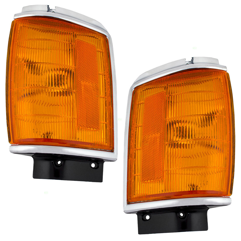 Brock Replacement Driver and Passenger Park Signal Corner Marker Lights Lamps with Chrome Trim Compatible with 87-88 Pickup Truck SUV 8162089168 8161089168