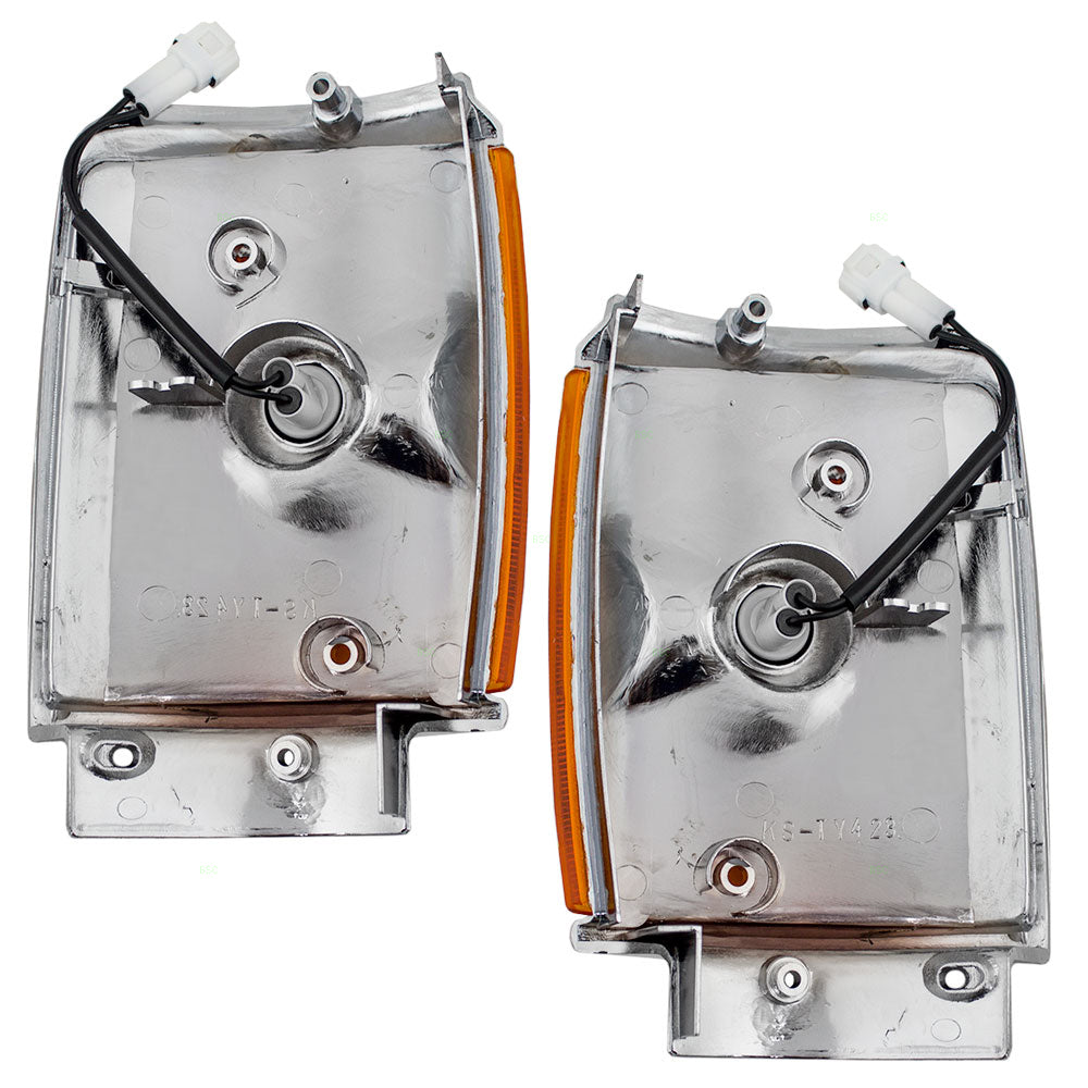 Brock Replacement Driver and Passenger Park Signal Corner Marker Lights Lamps with Chrome Trim Compatible with 87-88 Pickup Truck SUV 8162089168 8161089168