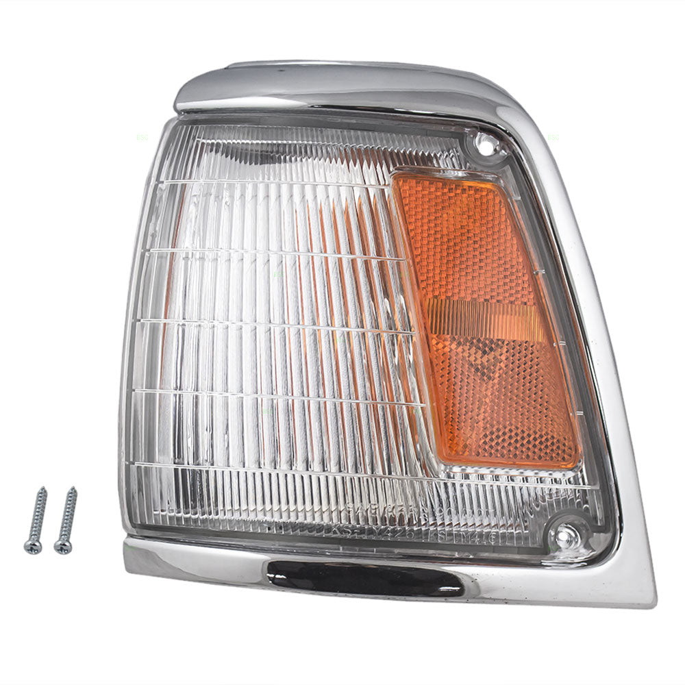 Brock Replacement Drivers Park Signal Corner Marker Light Lamp with Chrome Trim Compatible with 1992-1995 Pickup Truck 8162035100