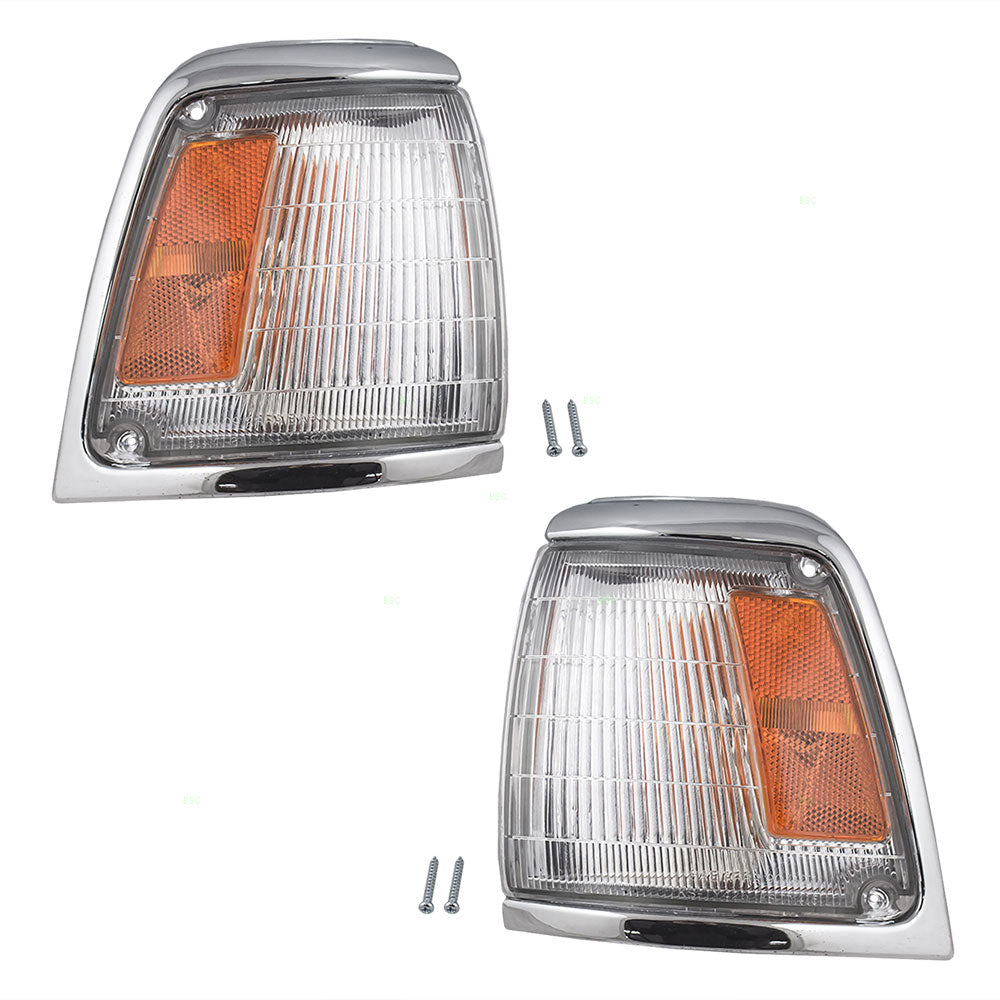 Brock Replacement Set Driver and Passenger Park Signal Corner Marker Lights Lamps with Chrome Trim Compatible with 1992-1995 2-Wheel Drive Pickup Truck 8162035100 8161035100