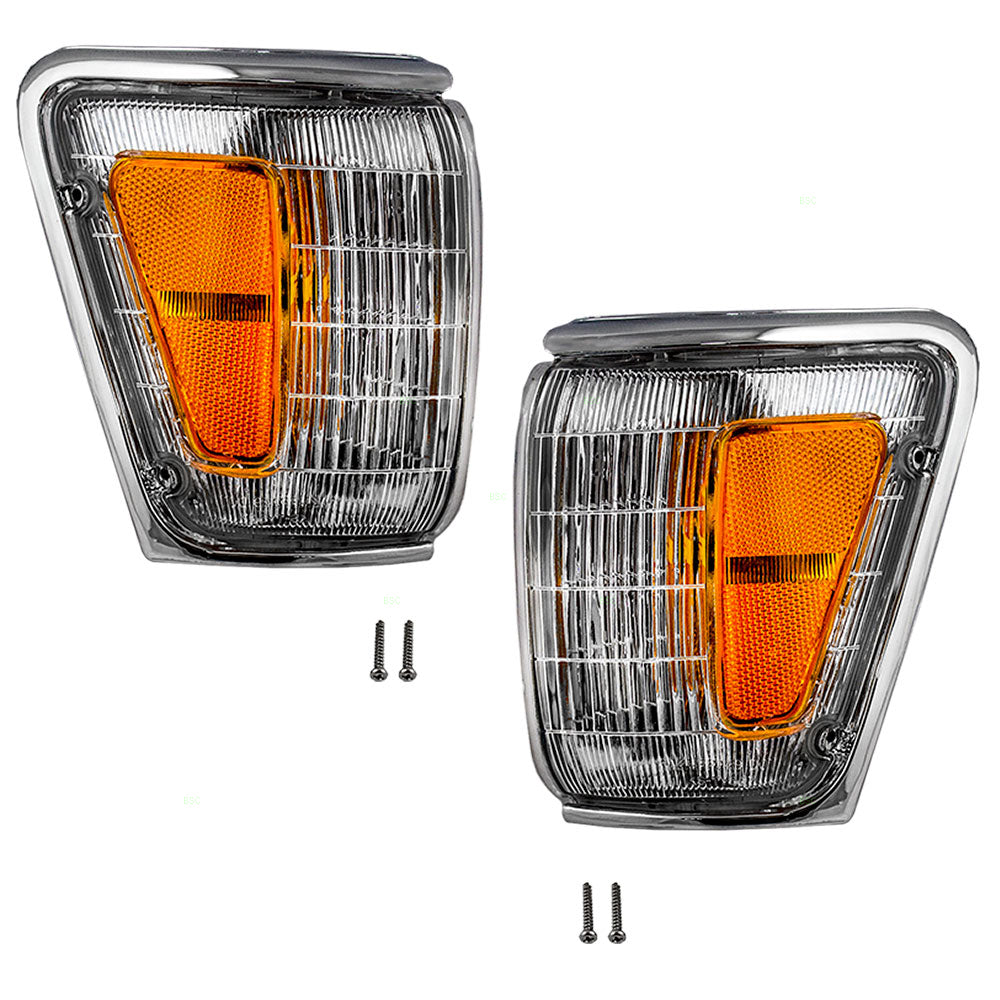 Brock Replacement Driver and Passenger Park Clearance Lights Lamps with Chrome Trim Compatible with 89-91 Pickup Truck SUV 8162089179 8161089179