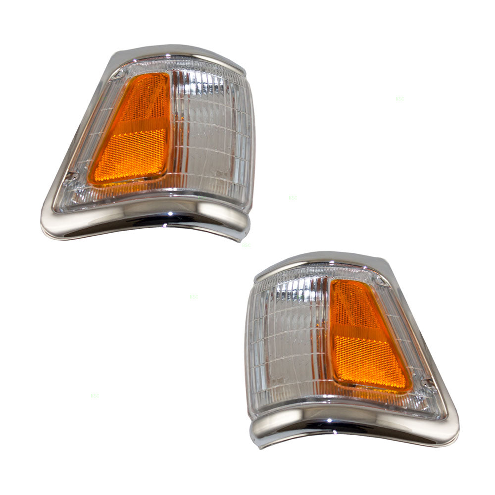 Brock Replacement Driver and Passenger Park Signal Corner Marker Lights with Chrome Trim Compatible with 1992-1995 4-Wheel Drive Pickup Truck 8162035120 8161035120