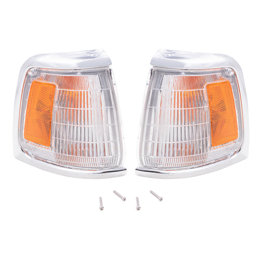 Brock Replacement Driver and Passenger Park Signal Corner Marker Lights Lamps with Chrome Trim Compatible with 89-91 Pickup Truck 8162089177 8161089177