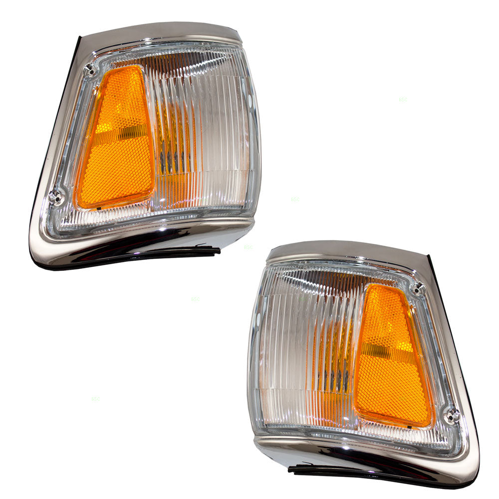 Brock Replacement Set Driver and Passenger Park Clearance Lights Lamps with Chrome Trim Compatible with 1992-1995 4Runner 8162035201 8161035201