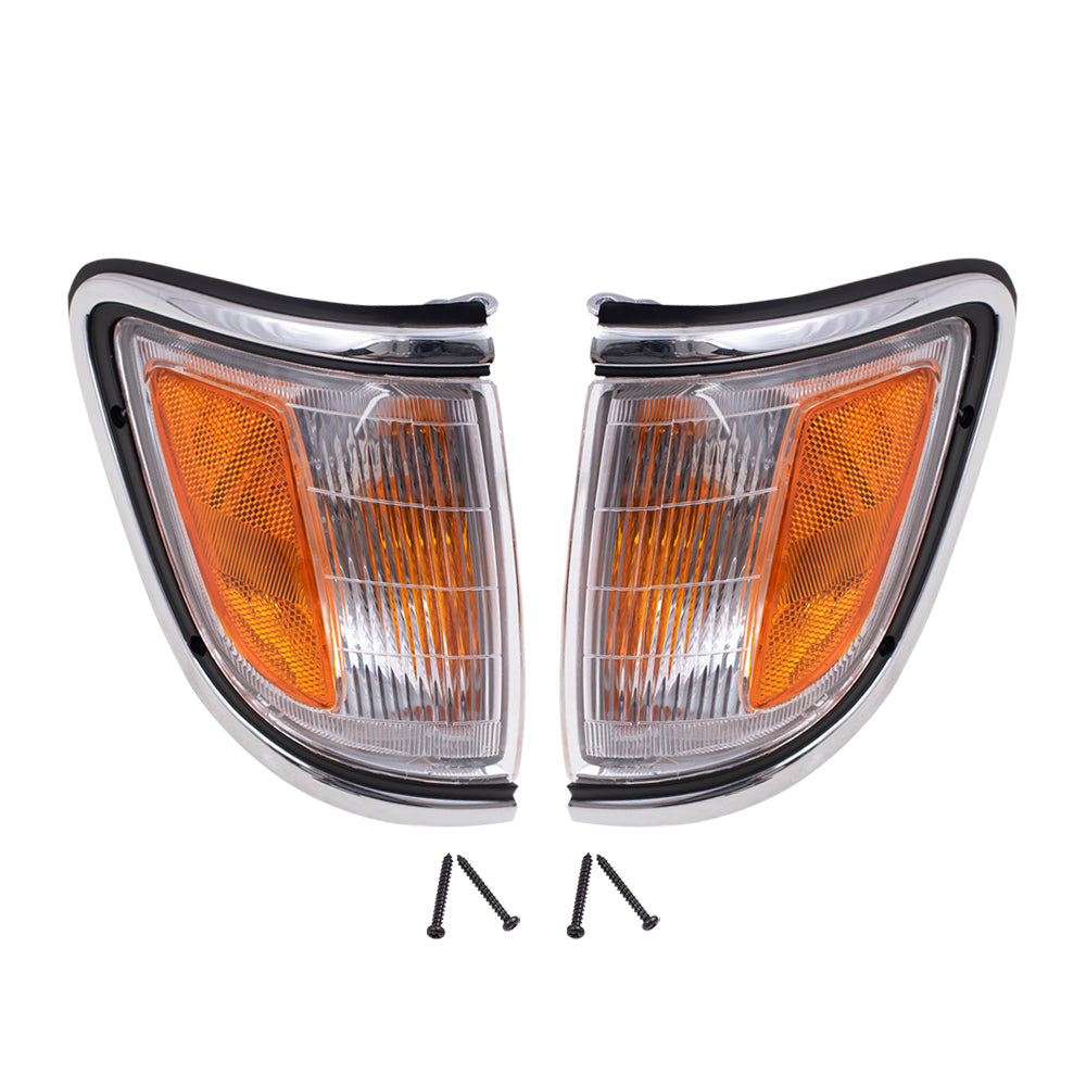 Brock Replacement Set Driver and Passenger Park Signal Side Marker Lights with Chrome Trim Compatible with 1995-1996 2-Wheel Pickup Truck 81620-04020 81610-04020