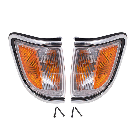 Brock Replacement Set Driver and Passenger Park Signal Side Marker Lights with Chrome Trim Compatible with 1995-1996 2-Wheel Pickup Truck 81620-04020 81610-04020