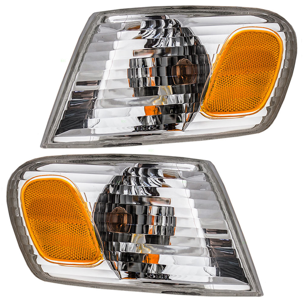 Brock Replacement Set Driver and Passenger Park Signal Corner Marker Lights with Amber & Clear Lamps Compatible with 2001-2002 Corolla 8152002070 8151002070