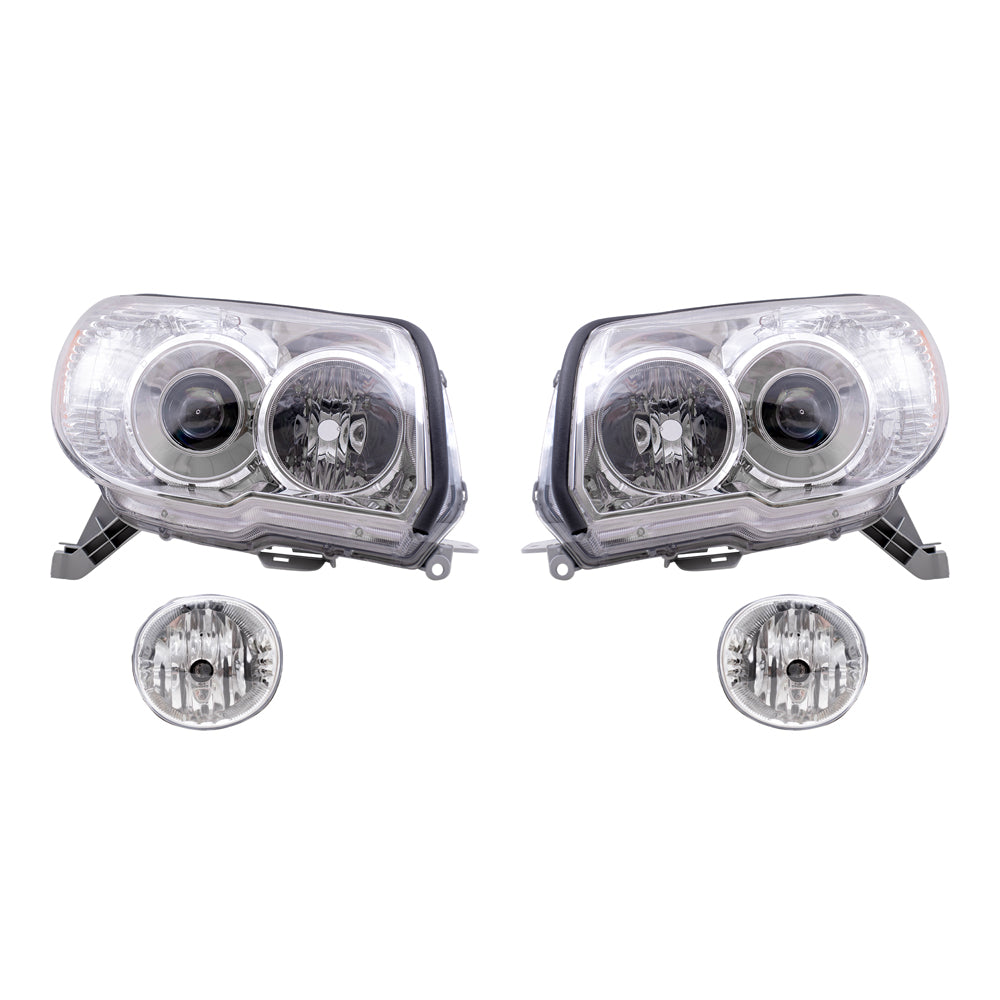 Brock Replacement Driver and Passenger Side Halogen Combination Headlights with Chrome Bezel and Fog Lights 4 Piece Set Comaptible with 2006-2009 4Runner Limted/SR5