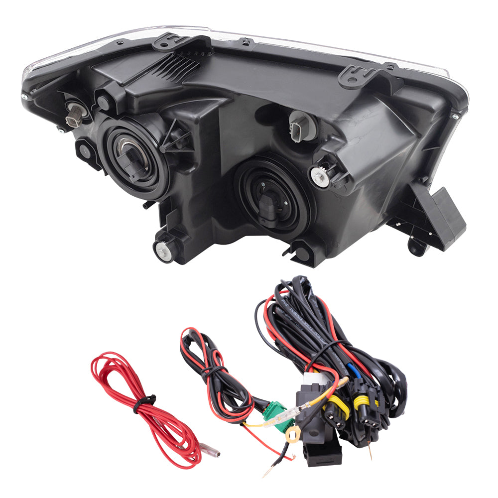 Brock Replacement Driver & Passenger Side Headlights without Level Adjuster and Fog Lights with Clear Lens, Bulbs, Bezels, Wiring, and Switches 4 Piece Set Compatible with 2007-2013 Tundra