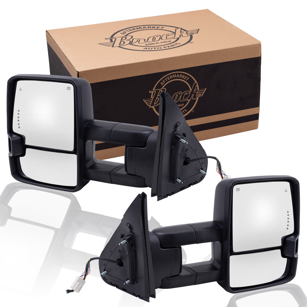 Brock Pair Set Performance Upgrade Towing Mirrors Power Heated Clearance Lamp Blind Spot Detection Amber External Signal & Signal in Glass for 07-18 Toyota Tundra Pickup Truck