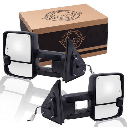 Brock Pair Set Performance Upgrade Towing Mirrors Power Heated Clearance Lamp Blind Spot Detection Amber External Signal & Signal in Glass for 07-18 Toyota Tundra Pickup Truck