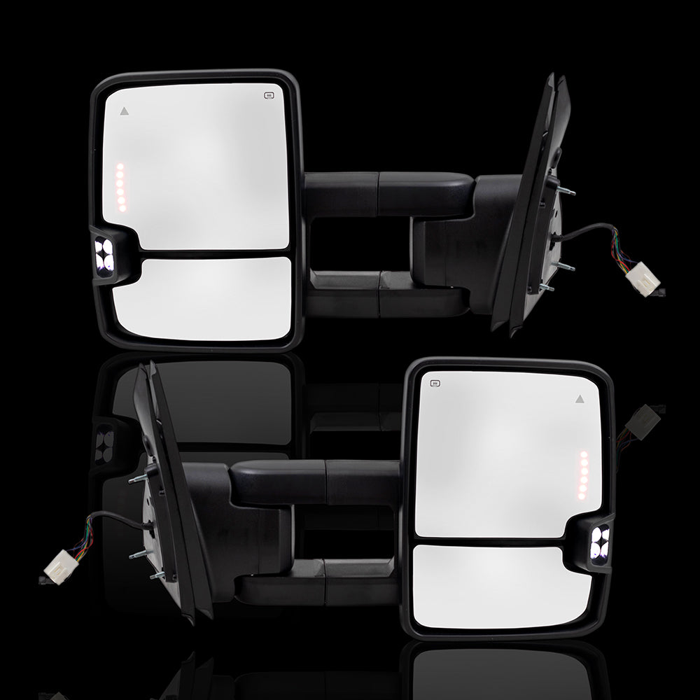 Brock Pair Set Performance Upgrade Towing Mirrors Power Heated Clearance Lamp Blind Spot Detection Amber External Signal & Signal in Glass for 07-18 Toyota Tundra Pickup Truck
