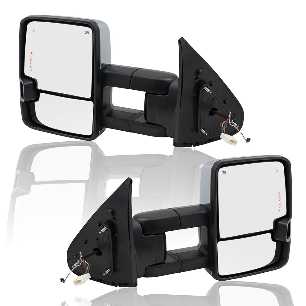 Brock Pair Set Performance Upgrade Towing Mirrors Power Chrome Heated Clearance Lamp Blind Spot Detection Amber External Signal & Signal in Glass for 07-18 Toyota Tundra Pickup Truck