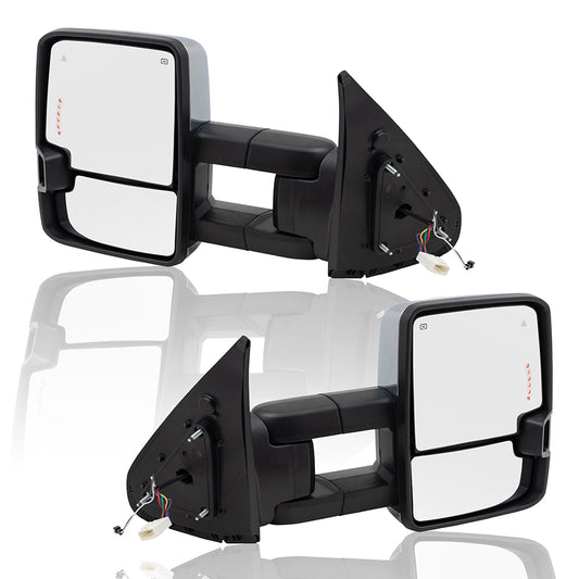 Brock Pair Set Performance Upgrade Towing Mirrors Power Chrome Heated Clearance Lamp Blind Spot Detection Amber External Signal & Signal in Glass for 07-18 Toyota Tundra Pickup Truck