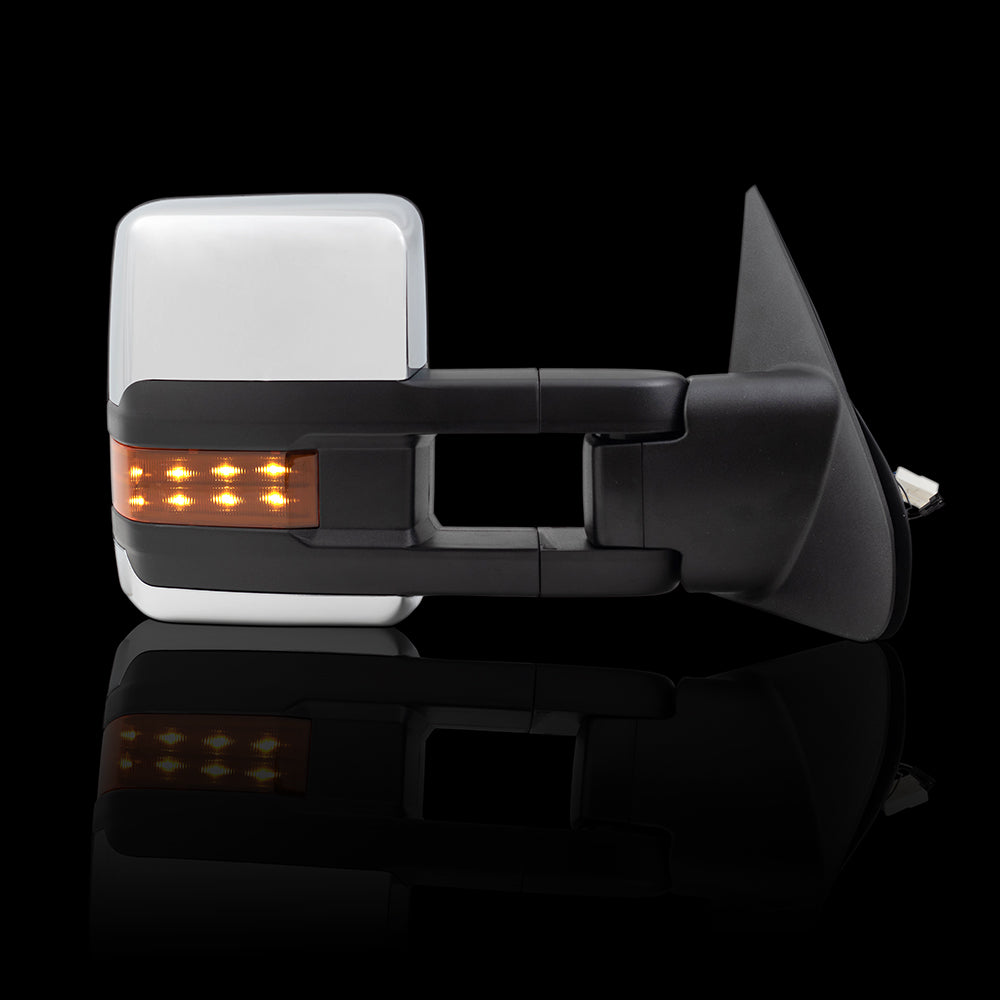 Brock Pair Set Performance Upgrade Towing Mirrors Power Chrome Heated Clearance Lamp Blind Spot Detection Amber External Signal & Signal in Glass for 07-18 Toyota Tundra Pickup Truck