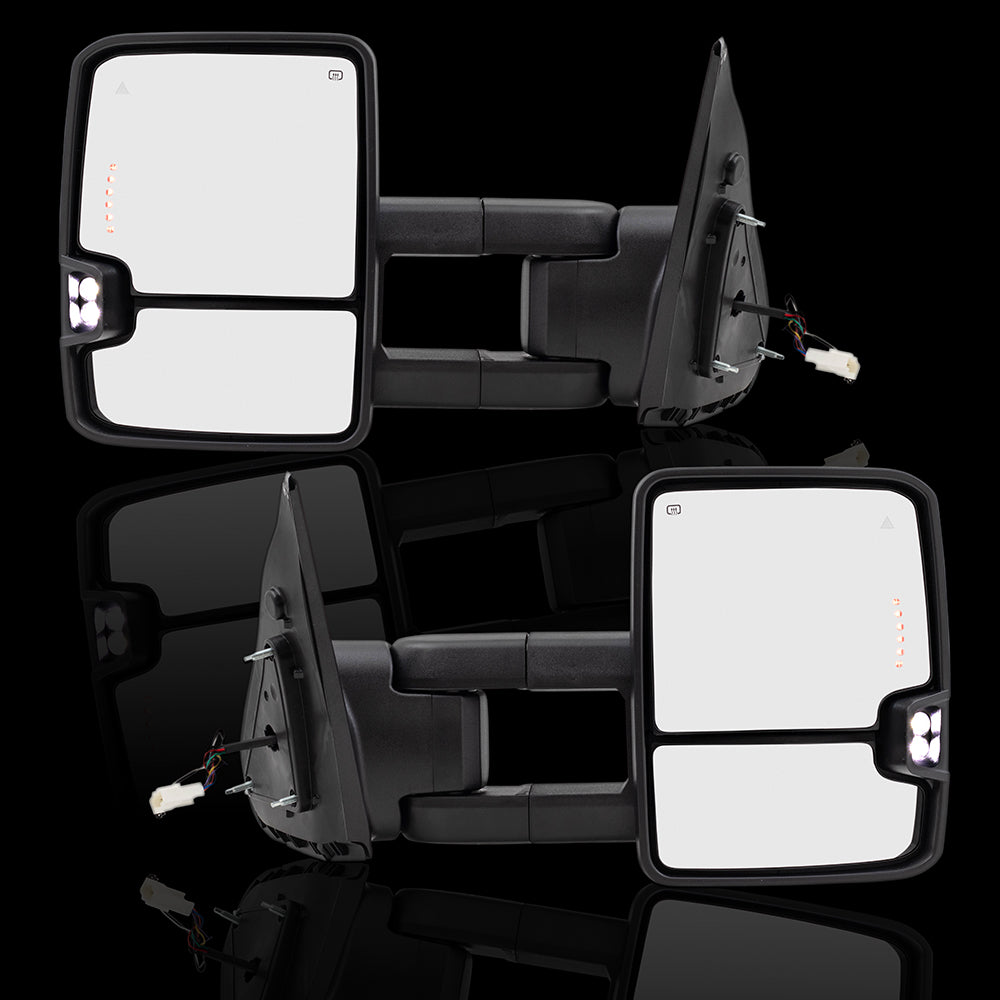 Brock Pair Set Performance Upgrade Towing Mirrors Power Chrome Heated Clearance Lamp Blind Spot Detection Amber External Signal & Signal in Glass for 07-18 Toyota Tundra Pickup Truck